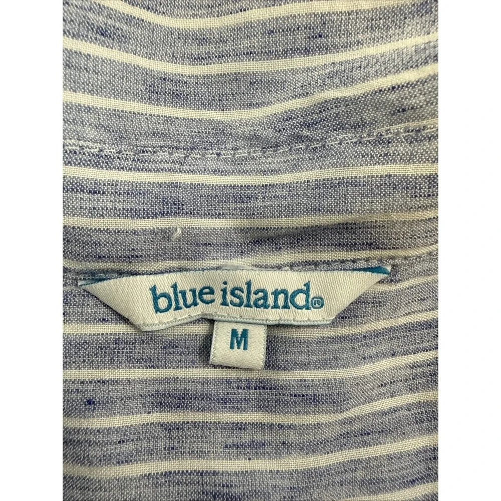 Blue Island Shirt Shorts Set M‎ Blue White Striped Rayon Coastal Minimalist Boho